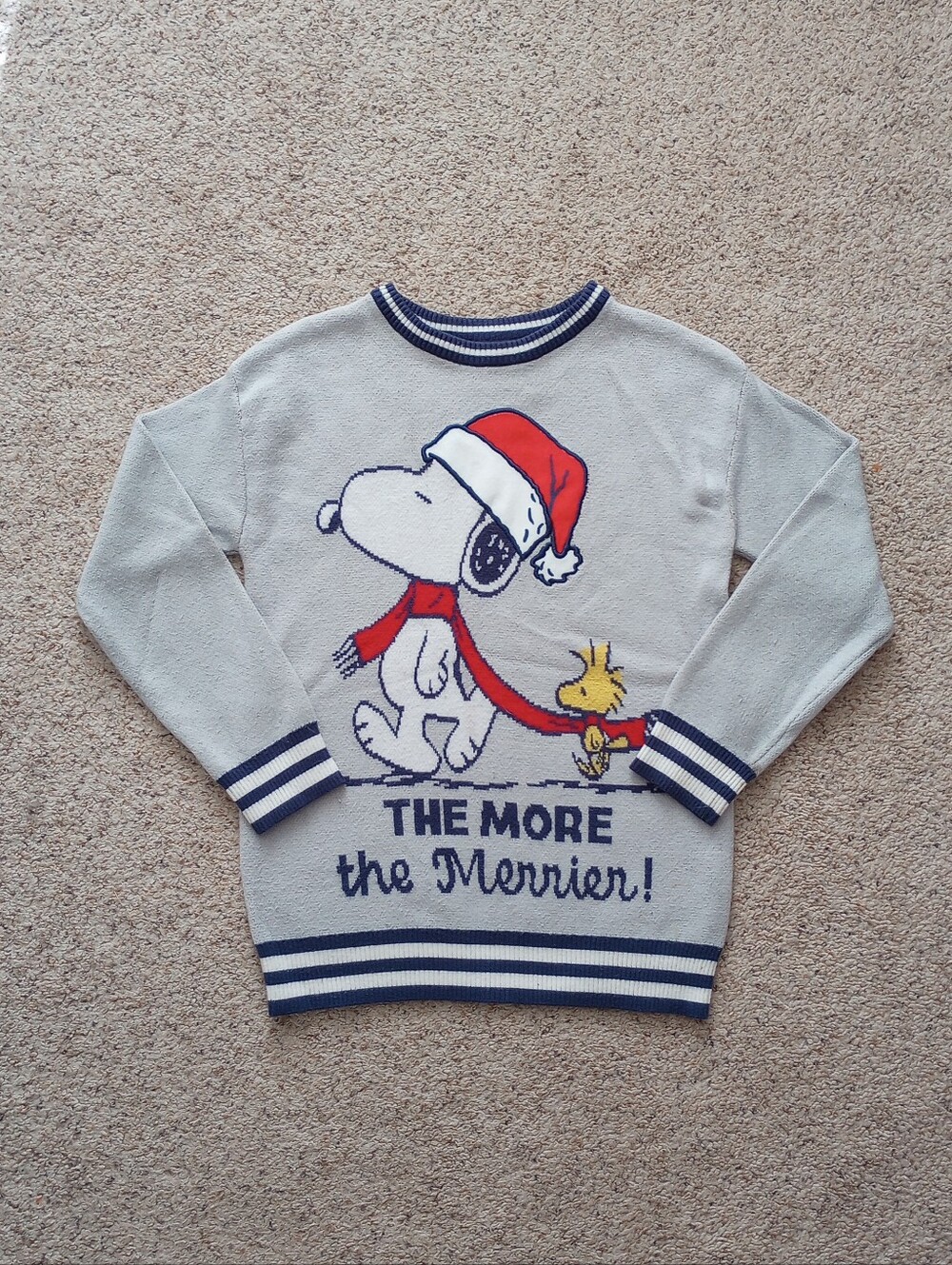 Peanuts Christmas Sweater Snoopy The More The Merrier ! Size Medium 10-12